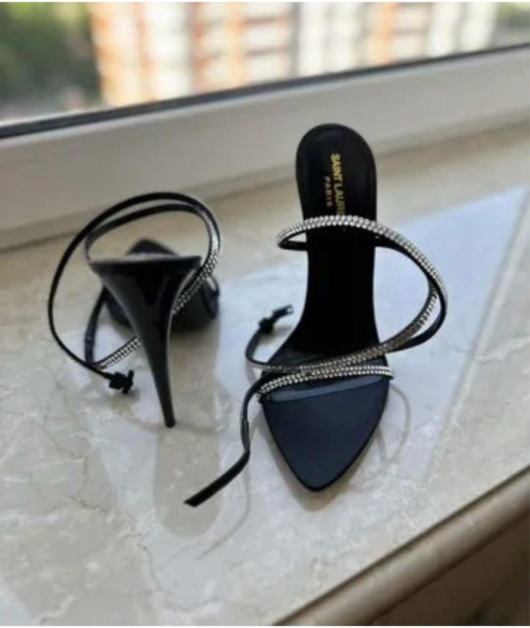 SAINT LAURENT Черные текстильные босоножки, фото 3