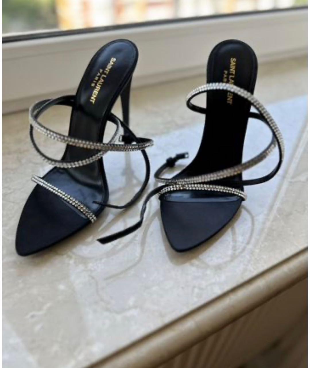 SAINT LAURENT Черные текстильные босоножки, фото 2