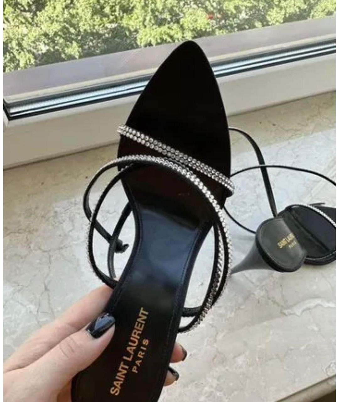 SAINT LAURENT Черные текстильные босоножки, фото 6
