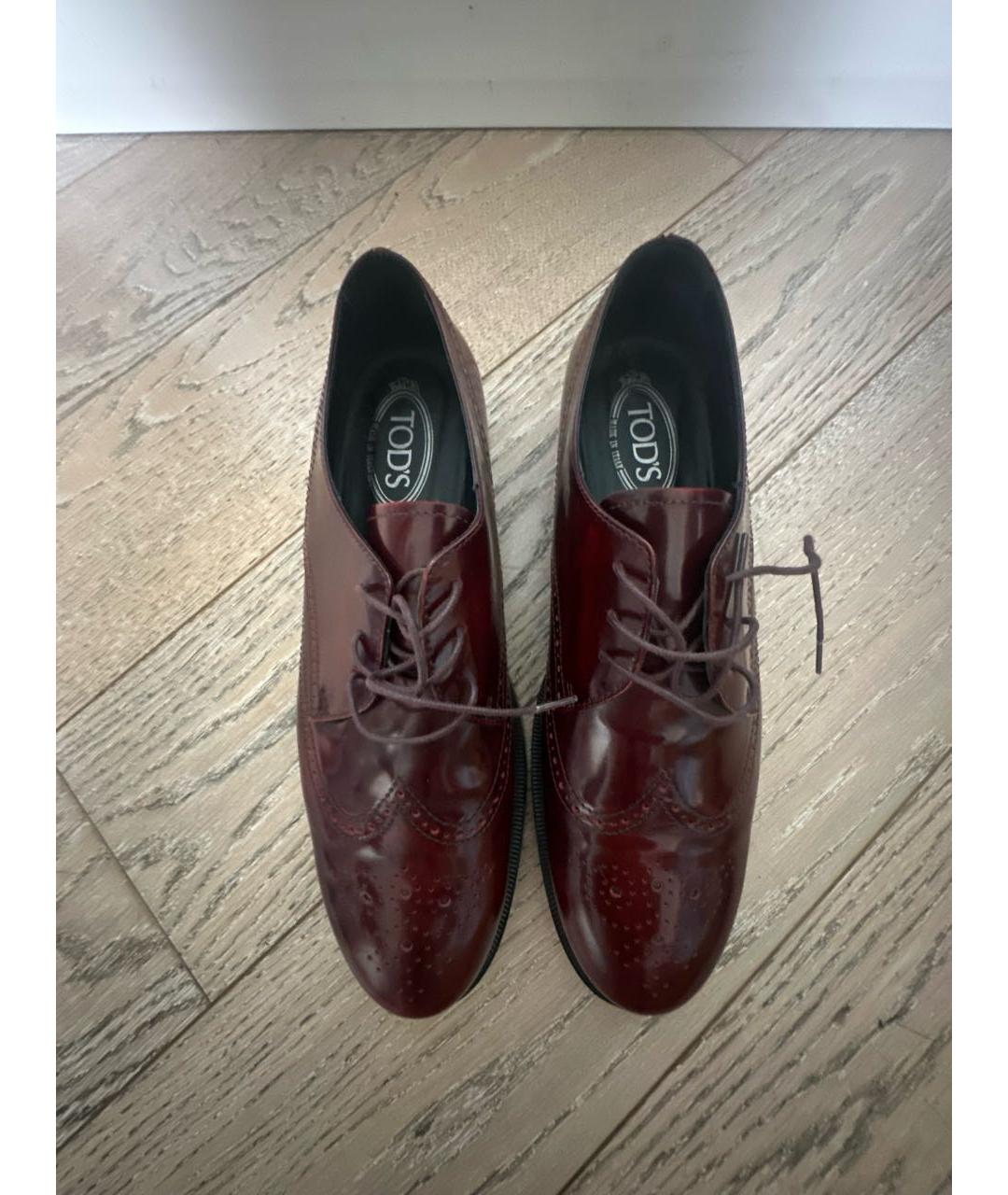 TOD'S Бордовые кожаные брогги и оксфорды, фото 3