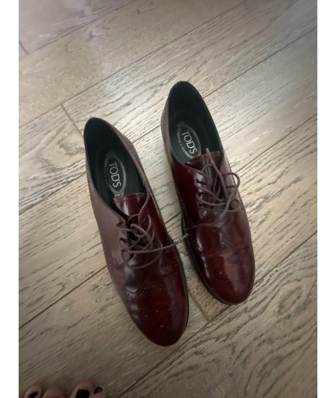 TOD'S Бордовые кожаные брогги и оксфорды, фото 5