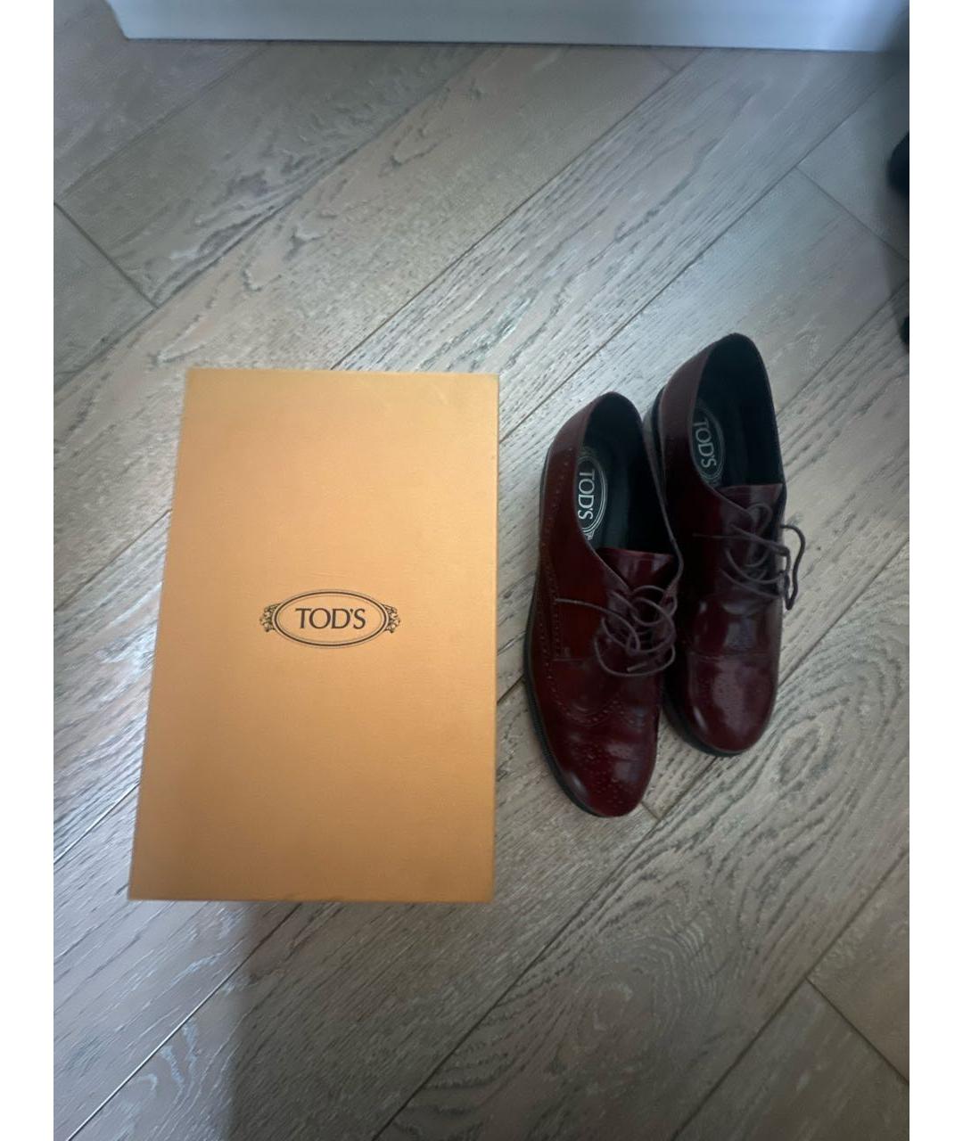 TOD'S Бордовые кожаные брогги и оксфорды, фото 7