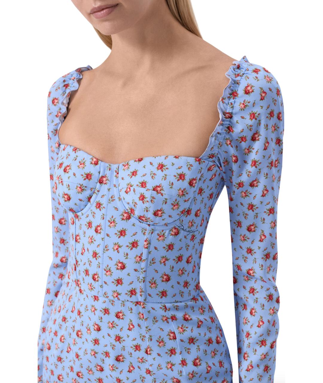DOLCE&GABBANA Голубое шелковое повседневное платье, фото 3