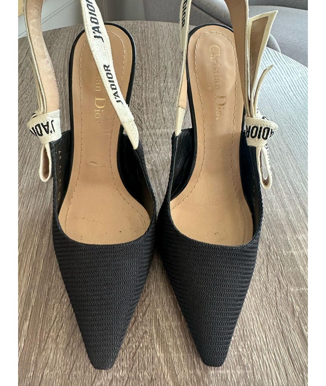 CHRISTIAN DIOR Черные текстильные лодочки на низком каблуке, фото 2