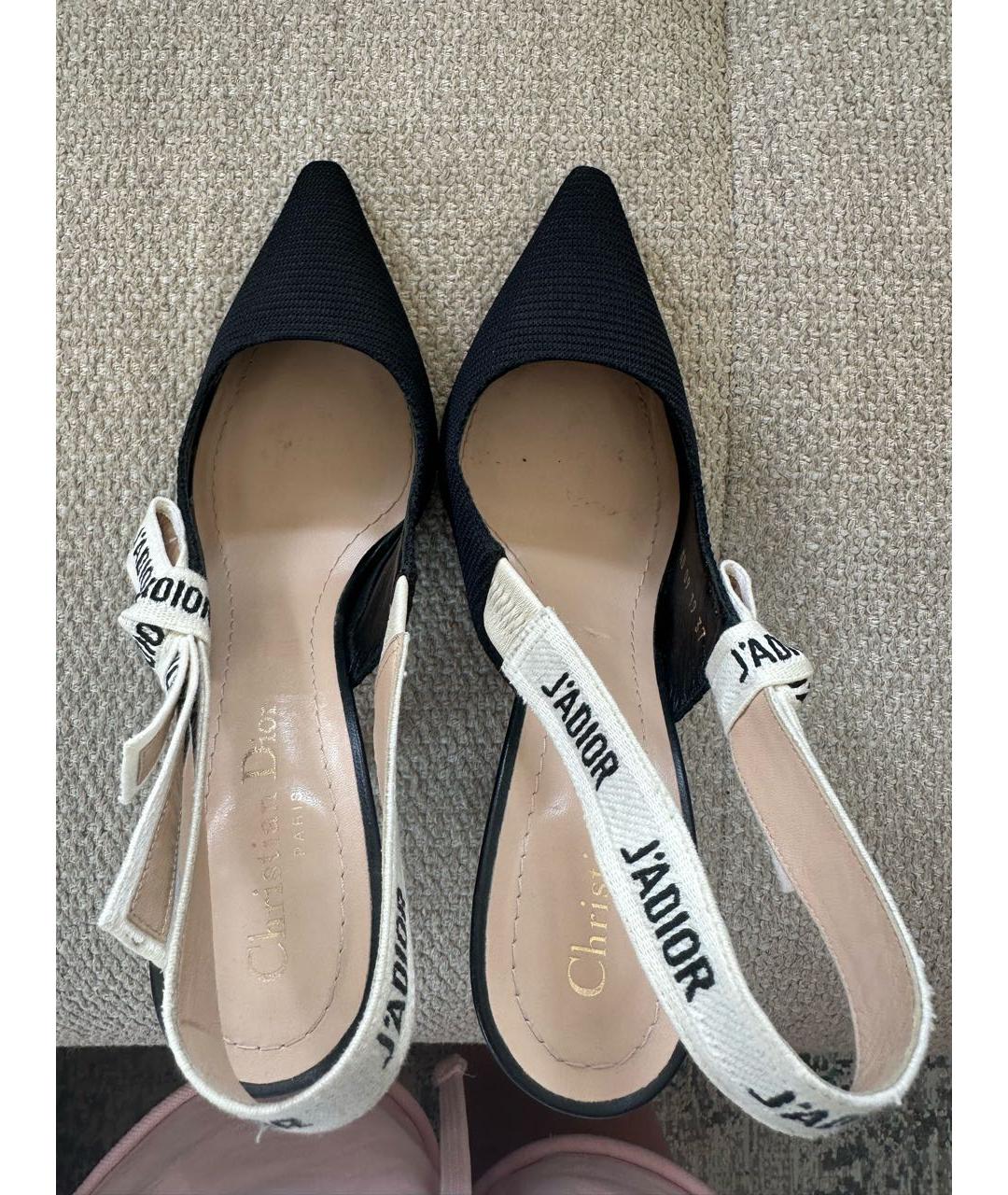 CHRISTIAN DIOR Черные текстильные лодочки на низком каблуке, фото 3