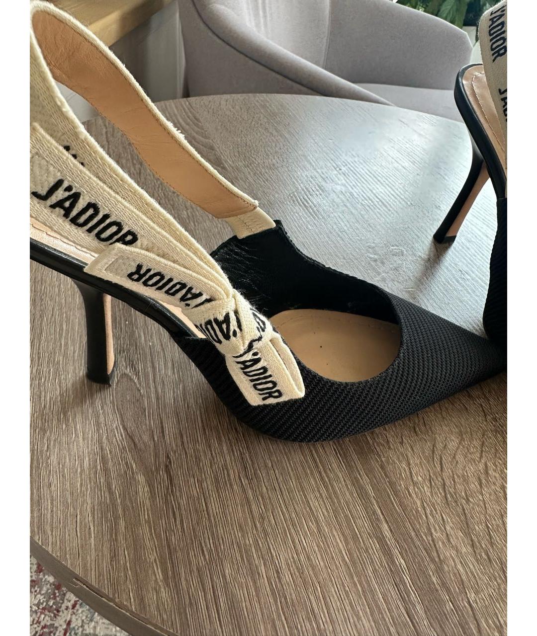 CHRISTIAN DIOR Черные текстильные лодочки на низком каблуке, фото 6