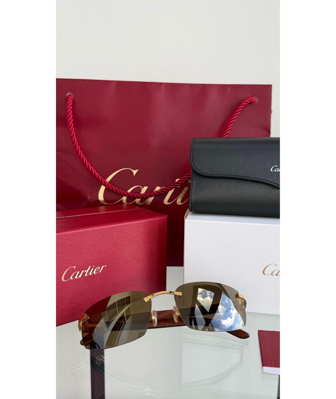 CARTIER Коричневые деревянные солнцезащитные очки, фото 7
