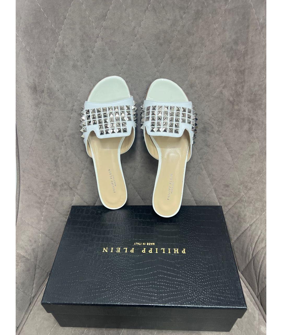PHILIPP PLEIN Белые кожаные шлепанцы, фото 4