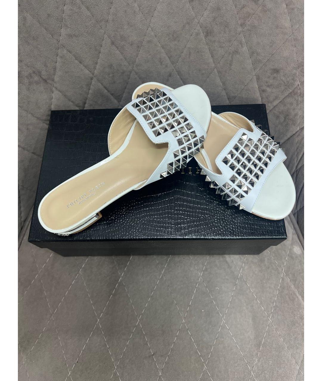 PHILIPP PLEIN Белые кожаные шлепанцы, фото 3