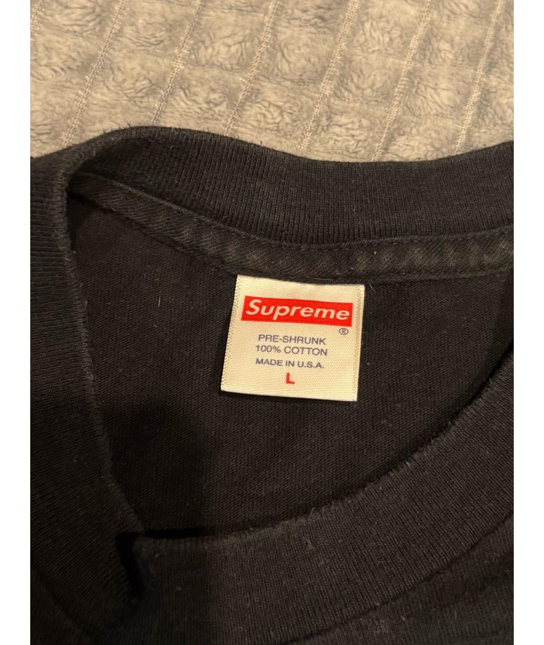 SUPREME Черная хлопковая футболка, фото 3