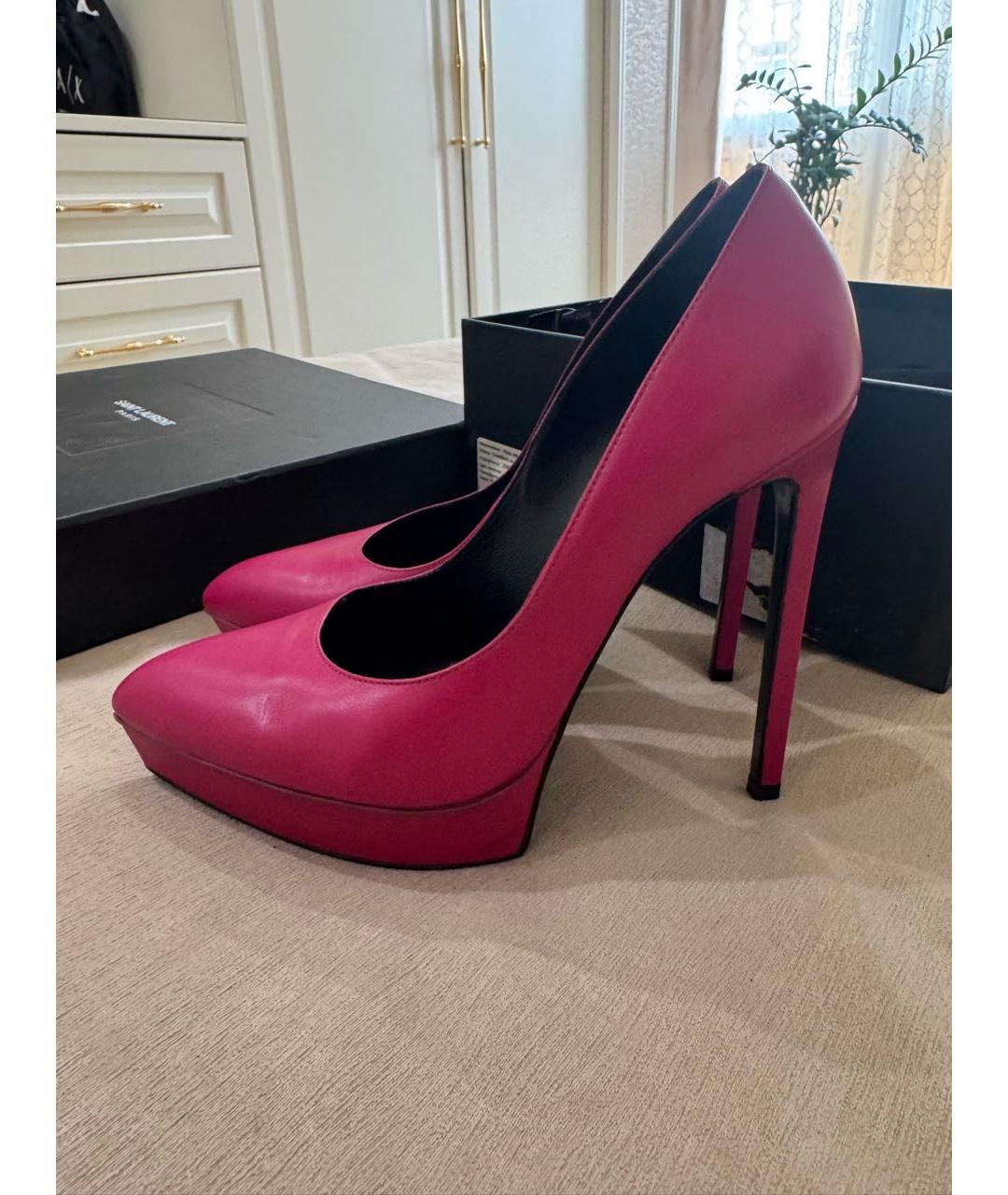 SAINT LAURENT Фуксия кожаные туфли, фото 4