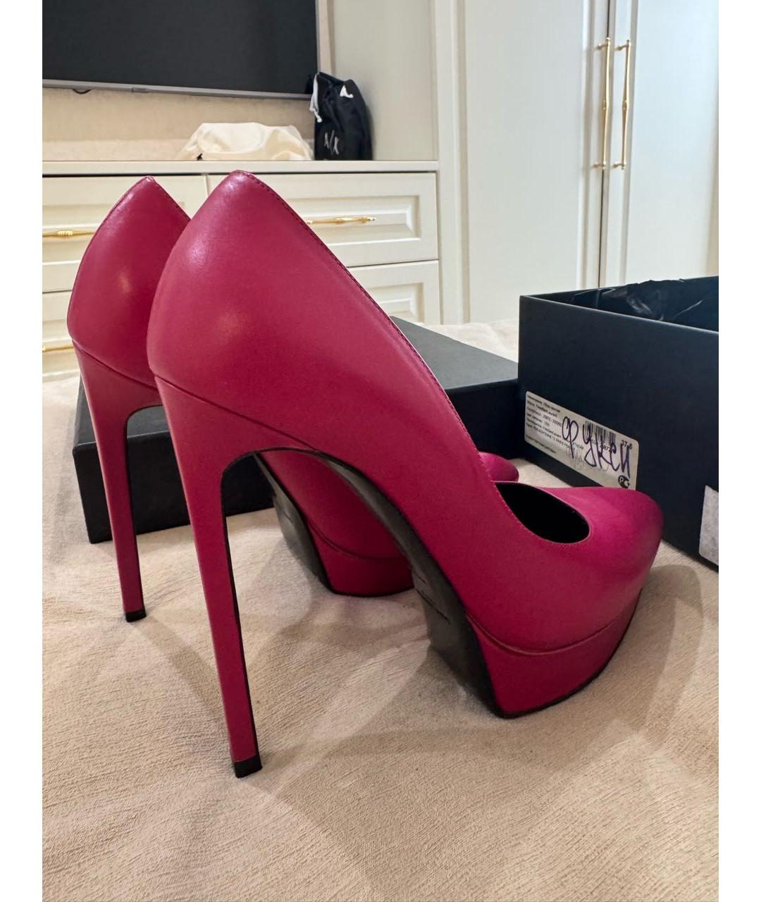 SAINT LAURENT Фуксия кожаные туфли, фото 6