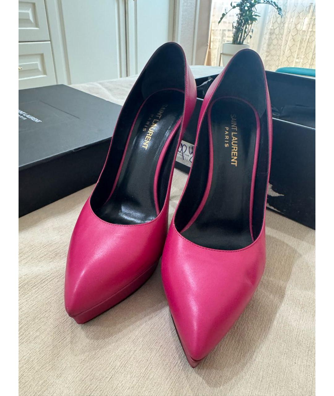 SAINT LAURENT Фуксия кожаные туфли, фото 2