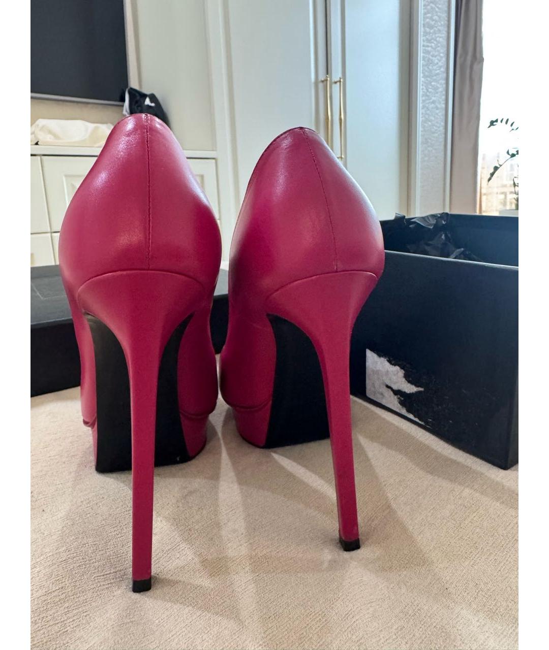 SAINT LAURENT Фуксия кожаные туфли, фото 7