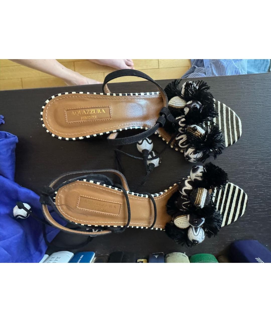 AQUAZZURA Черные текстильные босоножки, фото 2