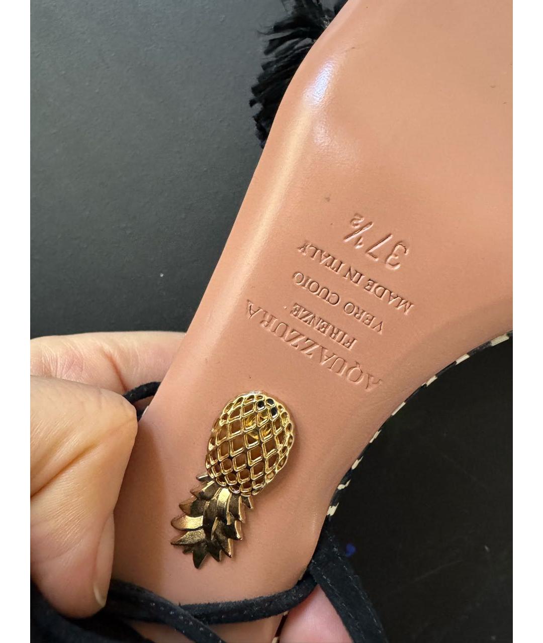 AQUAZZURA Черные текстильные босоножки, фото 7