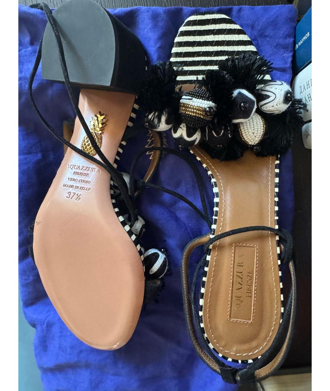 AQUAZZURA Черные текстильные босоножки, фото 4