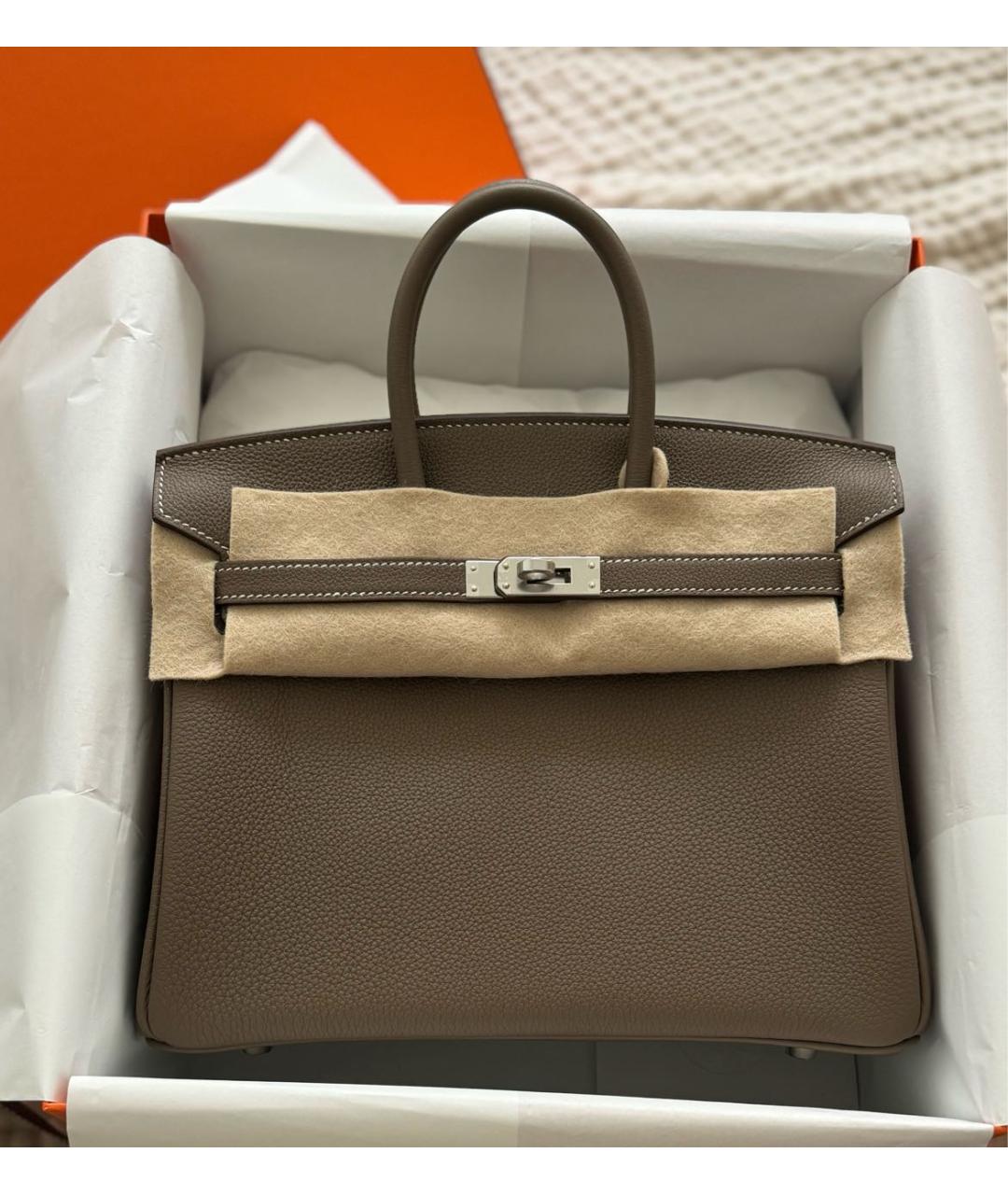 HERMES Антрацитовая кожаная сумка с короткими ручками, фото 4