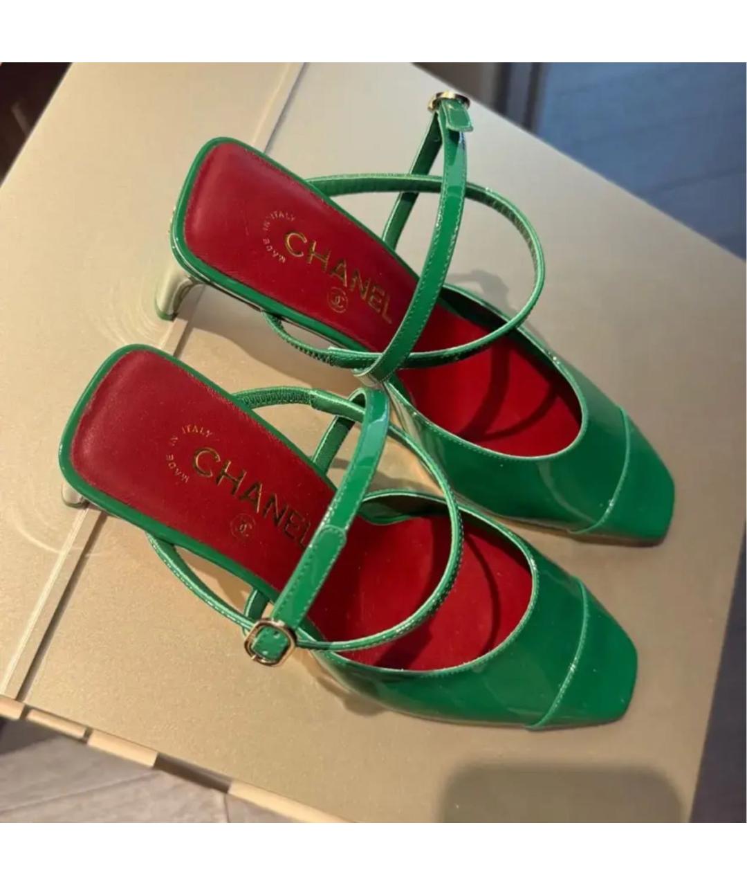 CHANEL Зеленые туфли из лакированной кожи, фото 3
