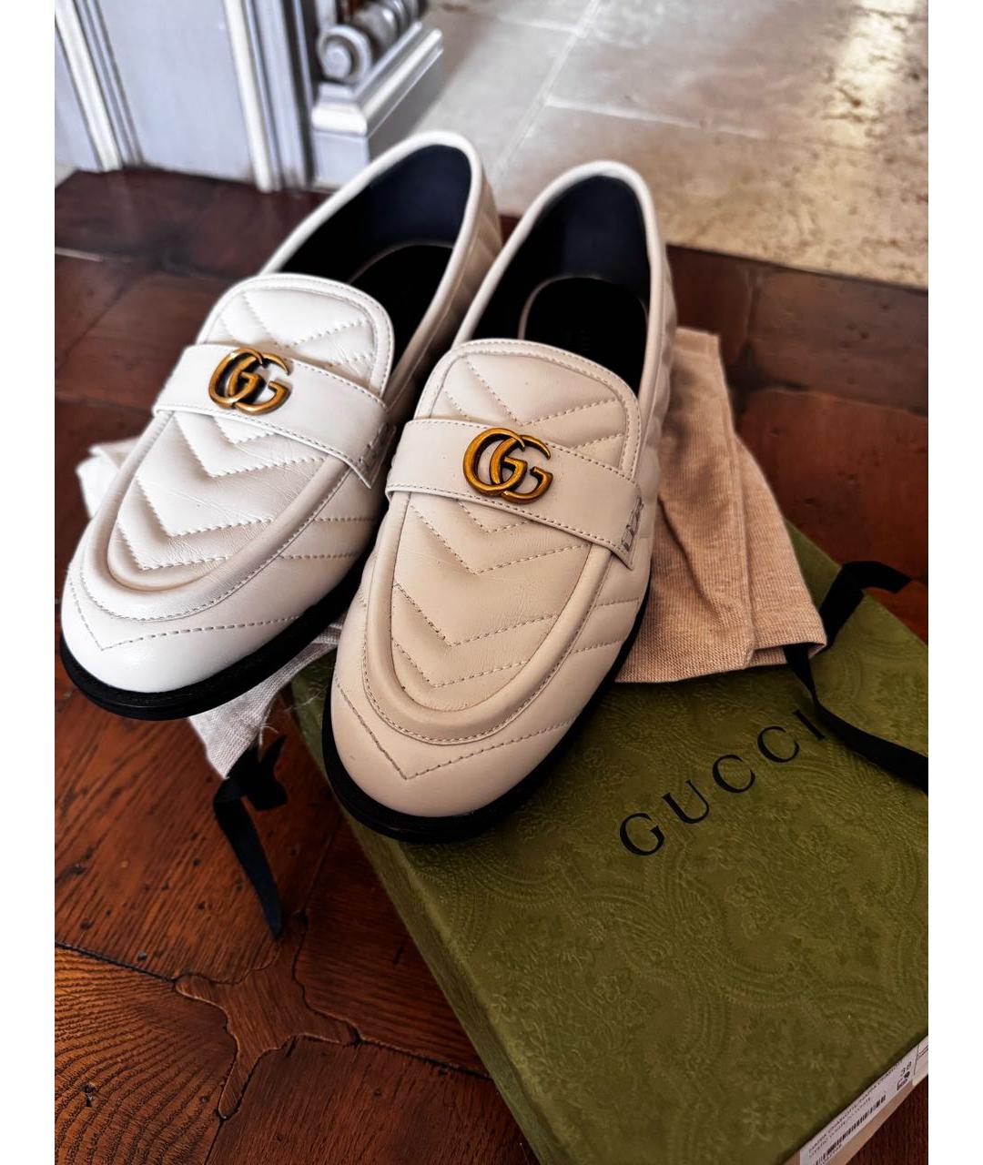 GUCCI Белые кожаные лоферы, фото 8