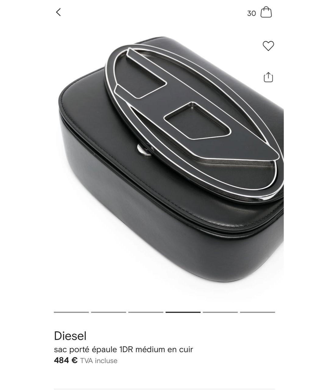 DIESEL Черная кожаная сумка с короткими ручками, фото 3