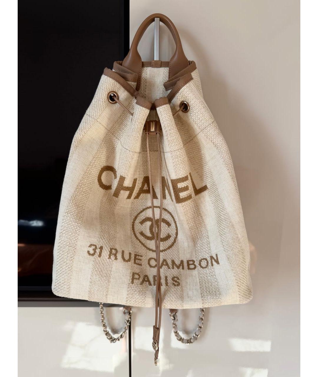 CHANEL Бежевый тканевый рюкзак, фото 9