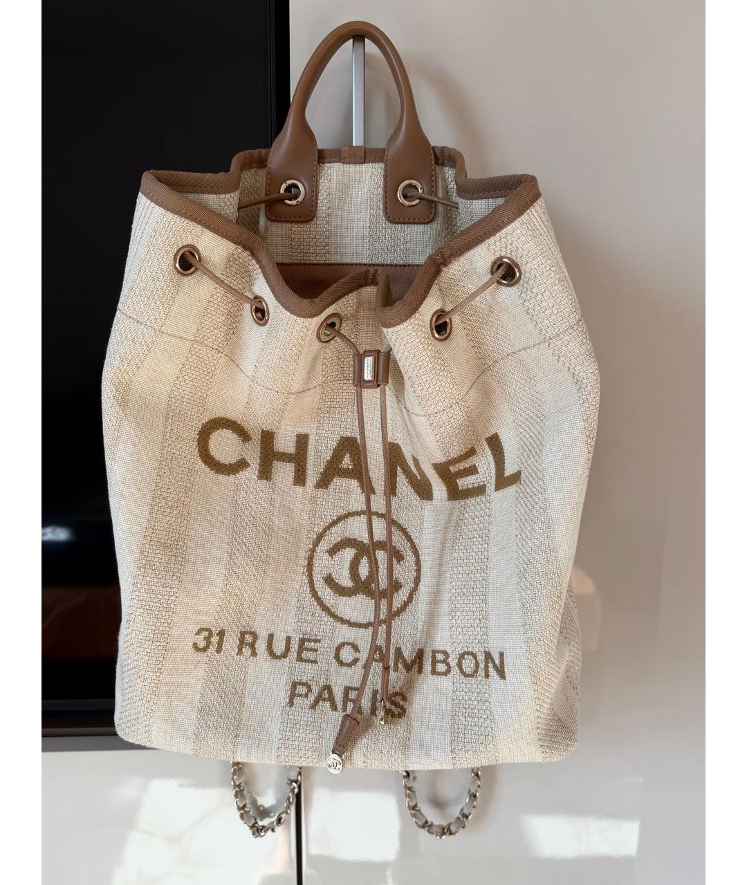 CHANEL Бежевый тканевый рюкзак, фото 6