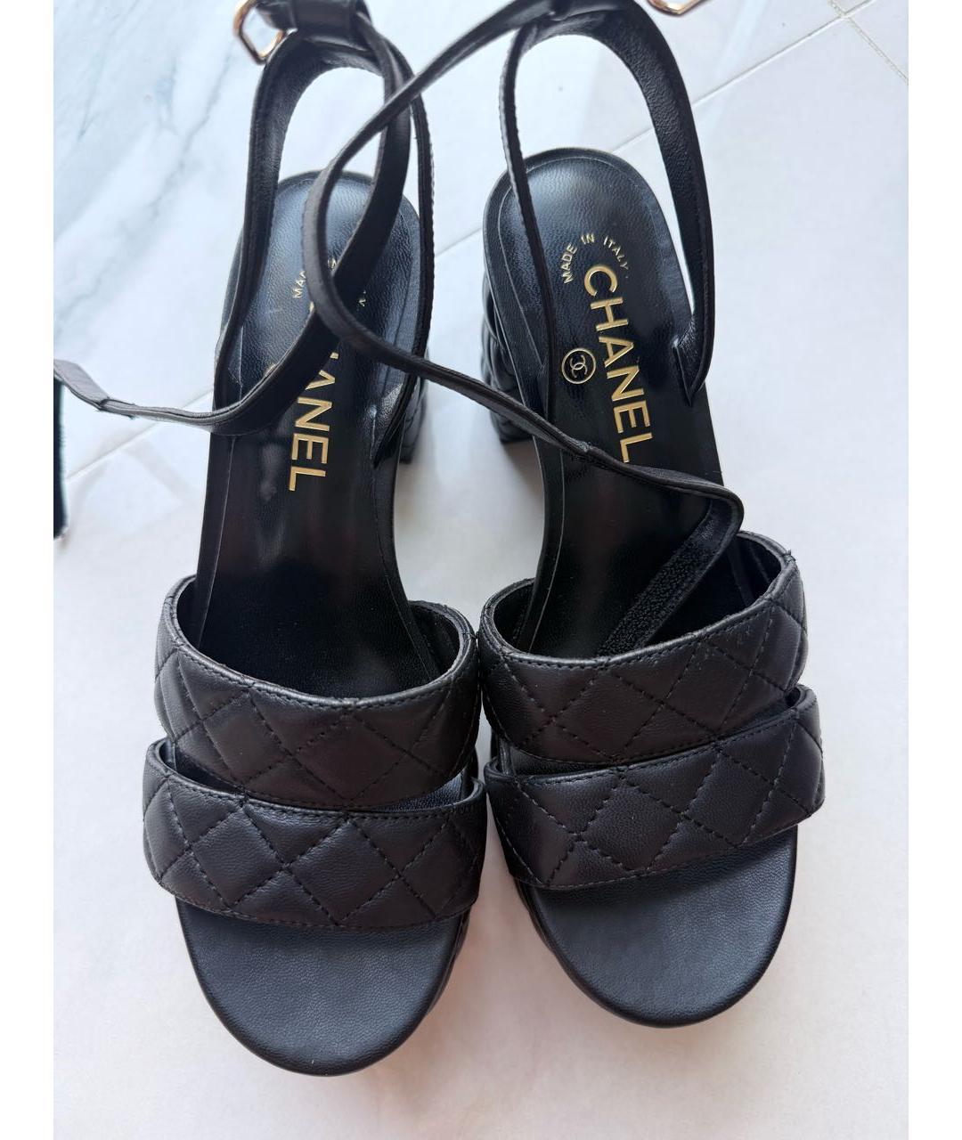 CHANEL Черные кожаные босоножки, фото 2