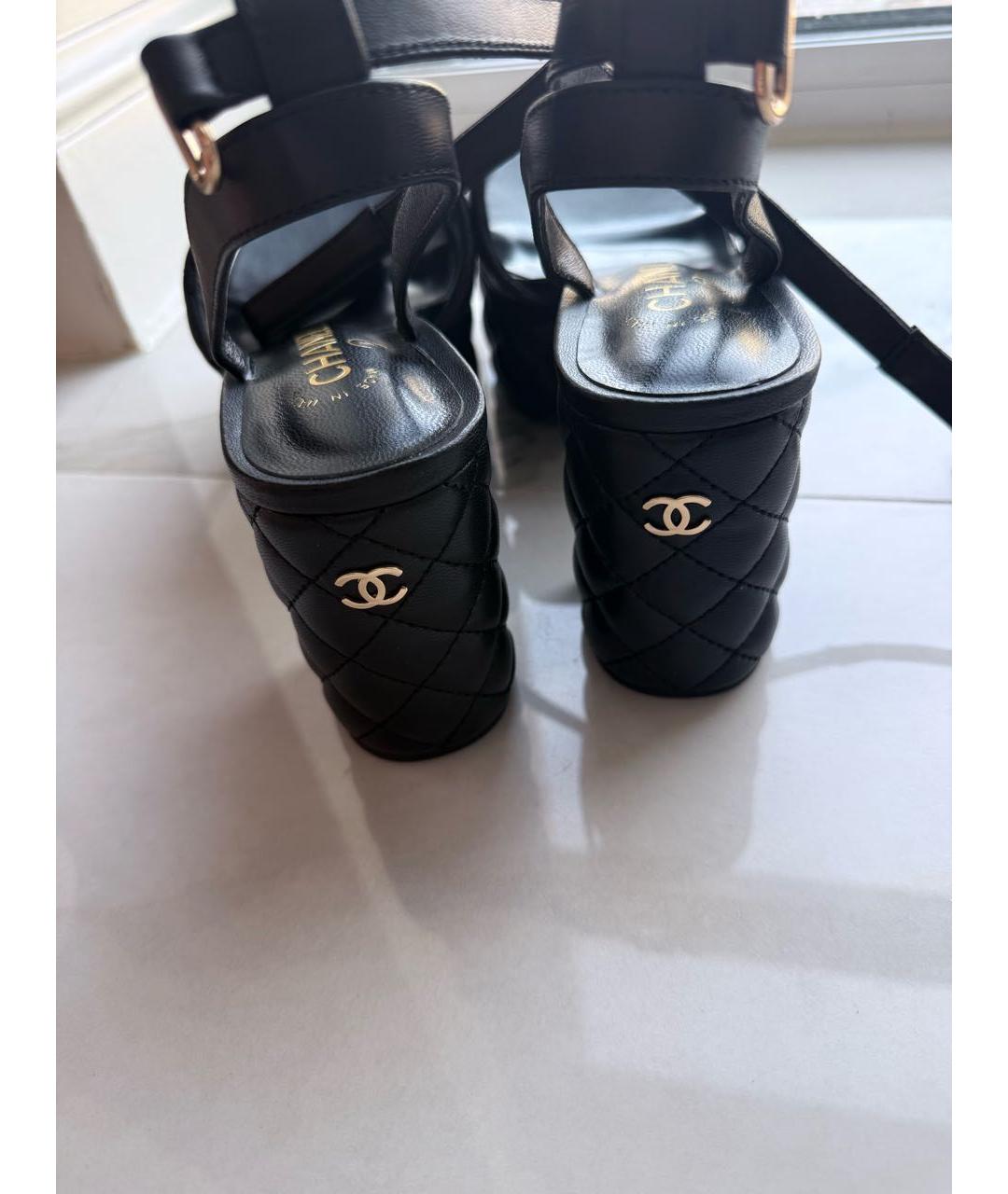 CHANEL Черные кожаные босоножки, фото 3