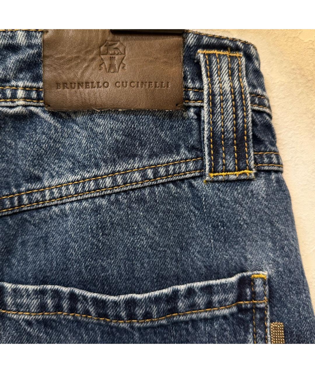 BRUNELLO CUCINELLI Темно-синие хлопковые прямые джинсы, фото 7