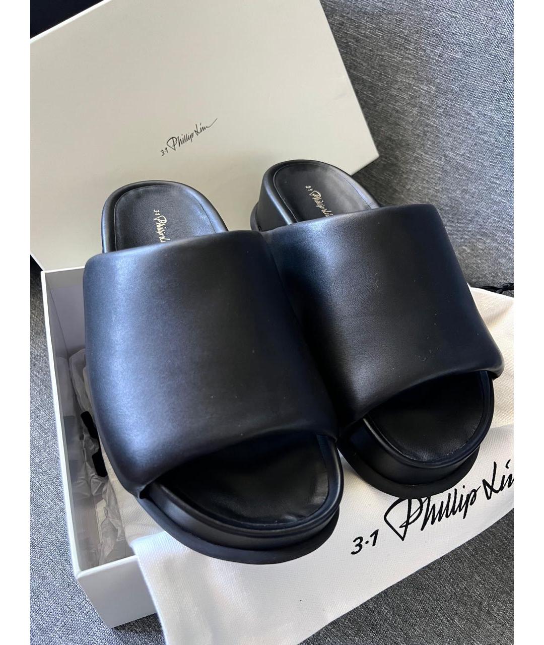 3.1 PHILLIP LIM Черные кожаные шлепанцы, фото 2