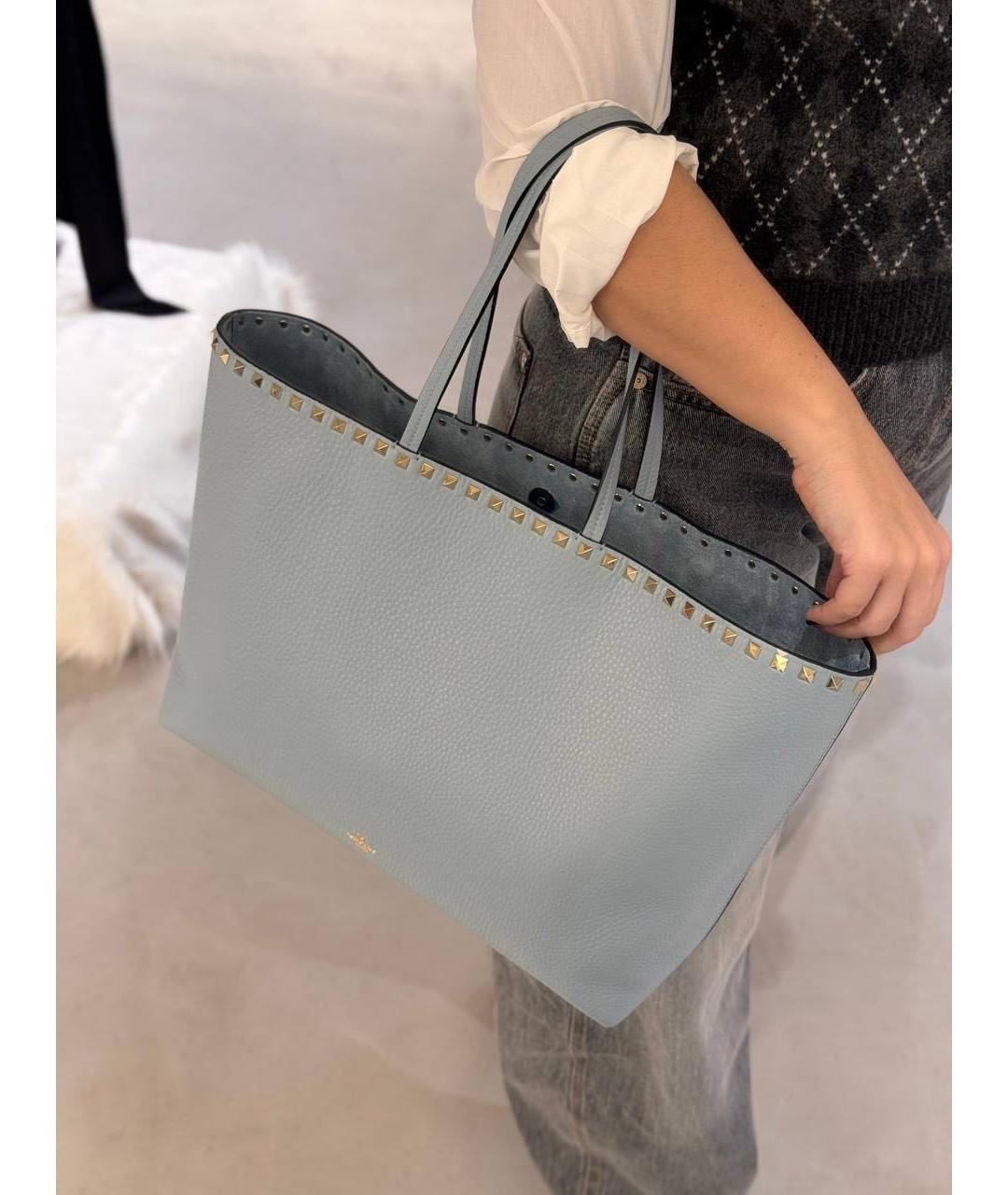 VALENTINO Голубая кожаная сумка тоут, фото 2