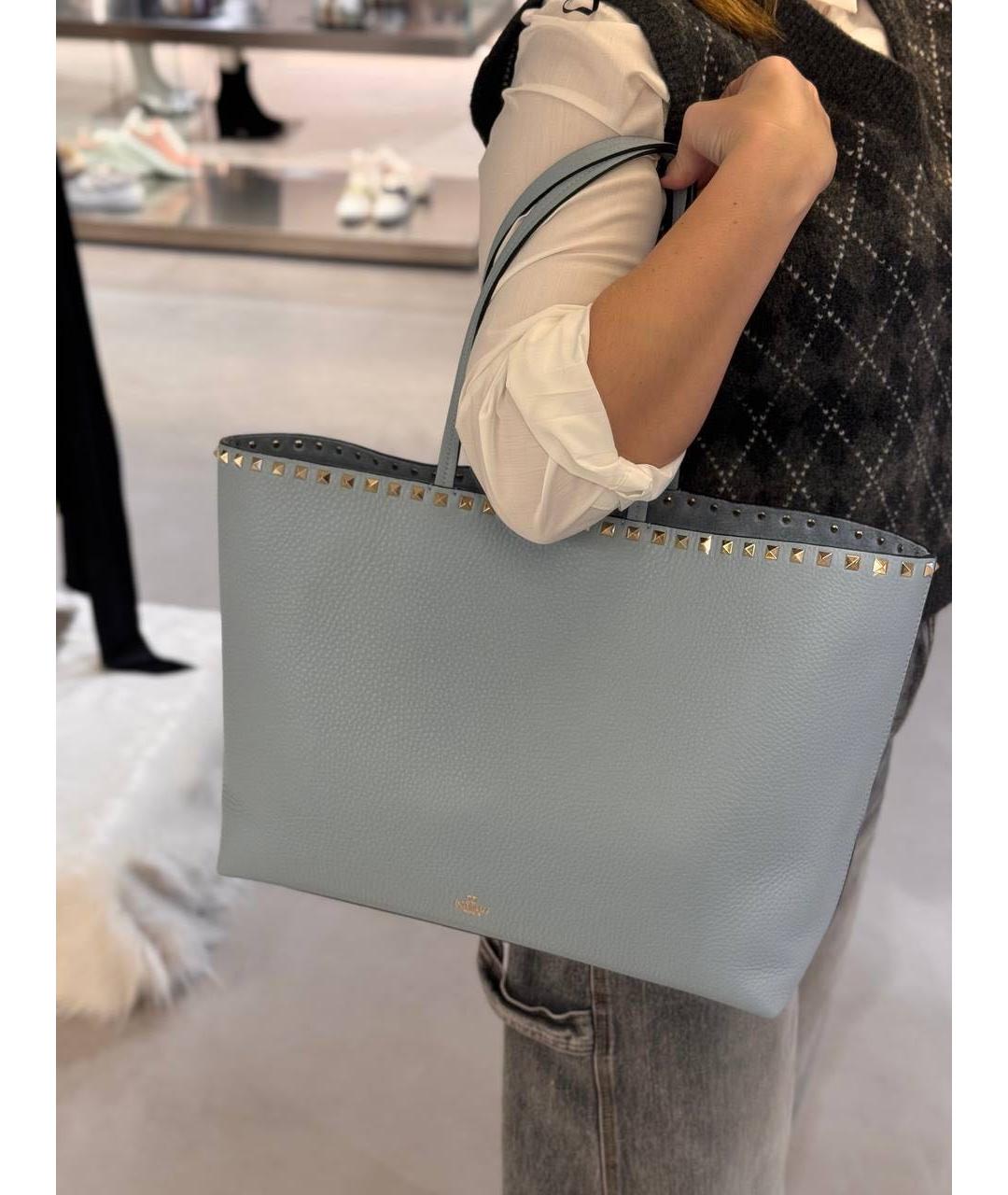 VALENTINO Голубая кожаная сумка тоут, фото 3