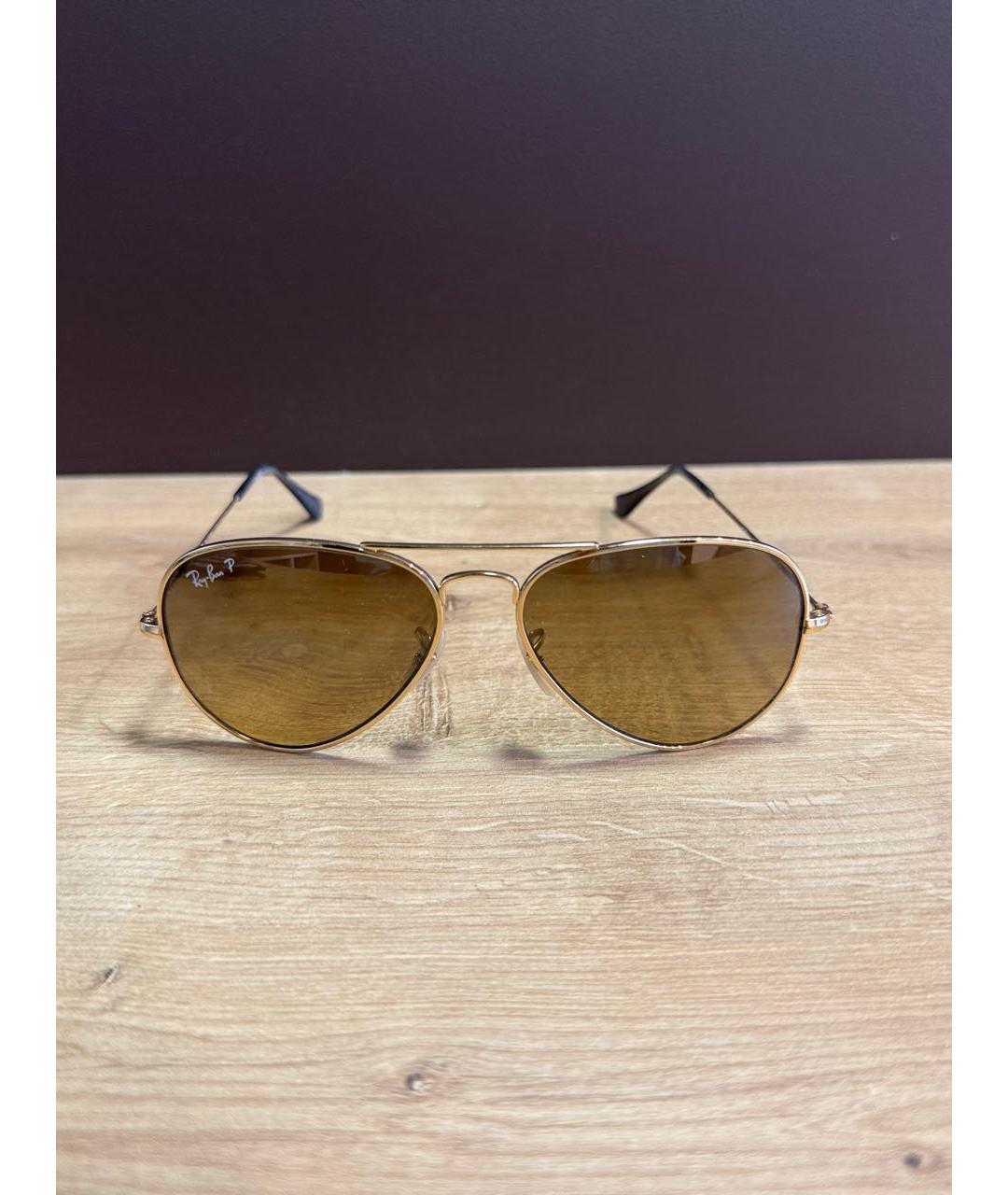 RAY BAN Золотые металлические солнцезащитные очки, фото 6