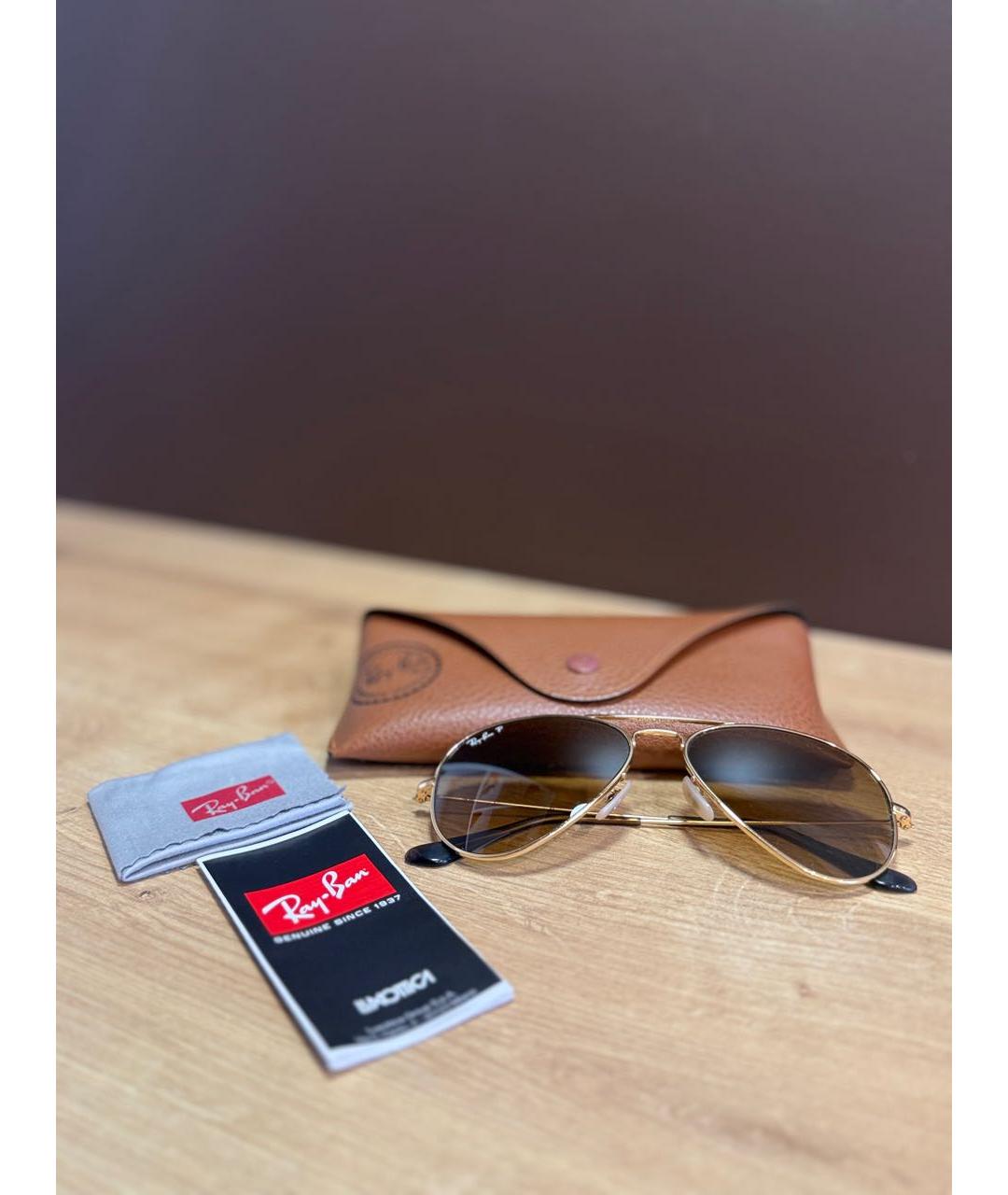 RAY BAN Золотые металлические солнцезащитные очки, фото 5