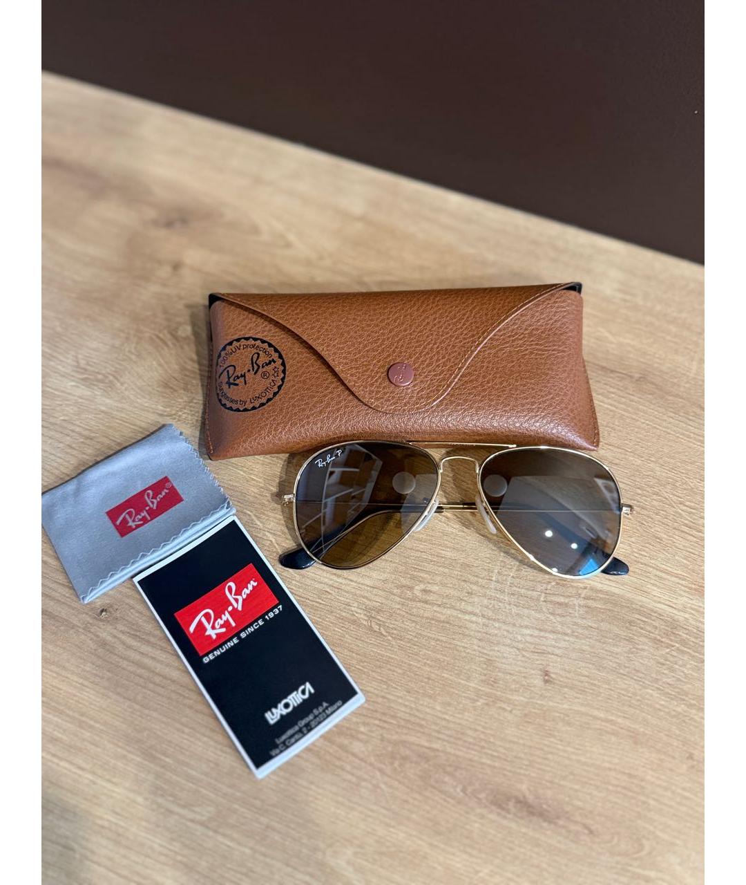 RAY BAN Золотые металлические солнцезащитные очки, фото 4