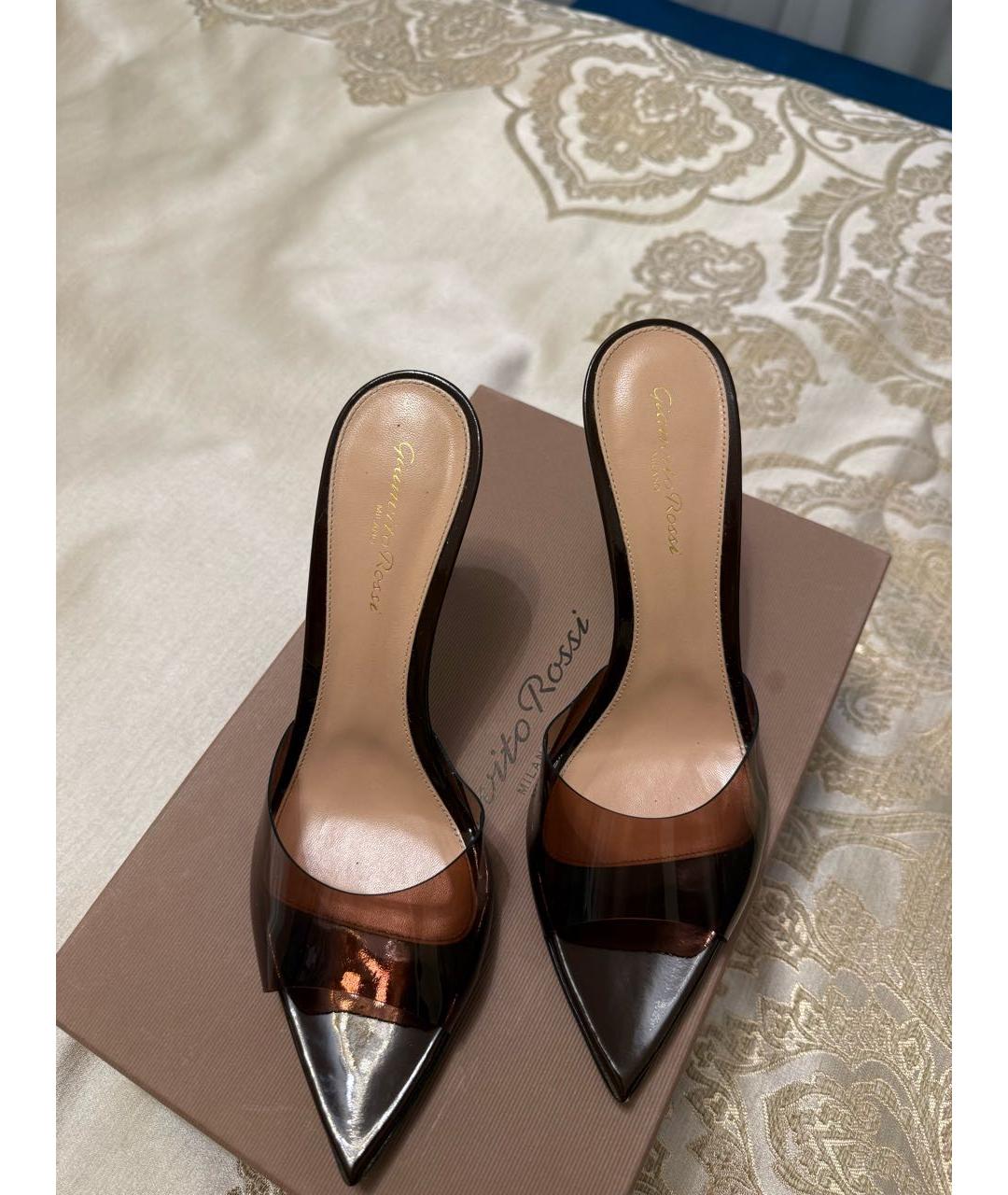 GIANVITO ROSSI Коричневые кожаные лодочки на низком каблуке, фото 7