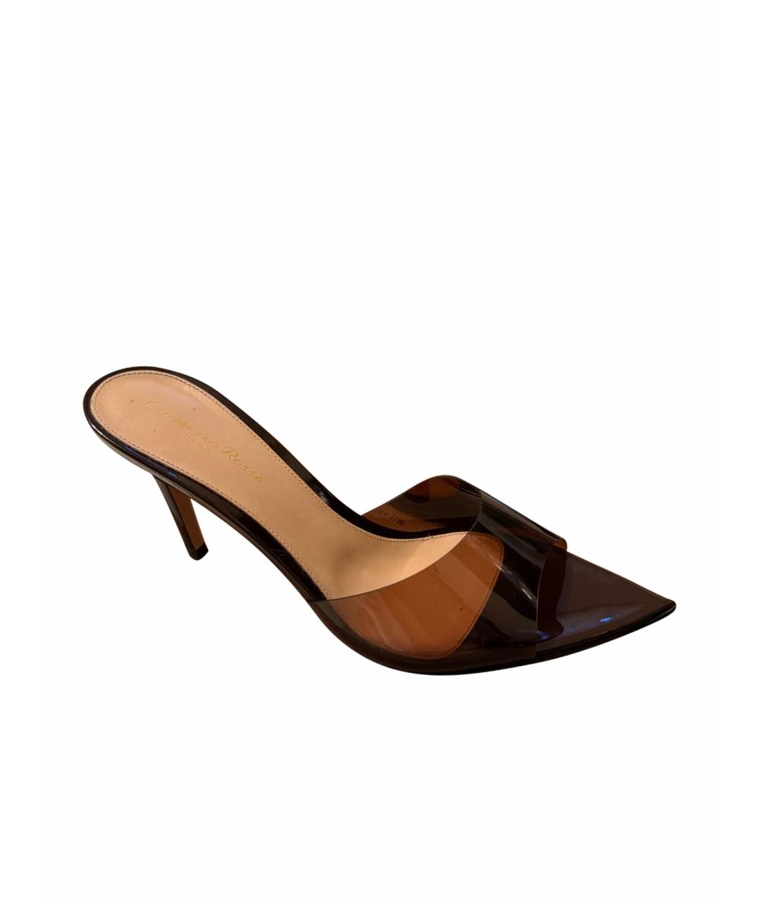 GIANVITO ROSSI Коричневые кожаные лодочки на низком каблуке, фото 1