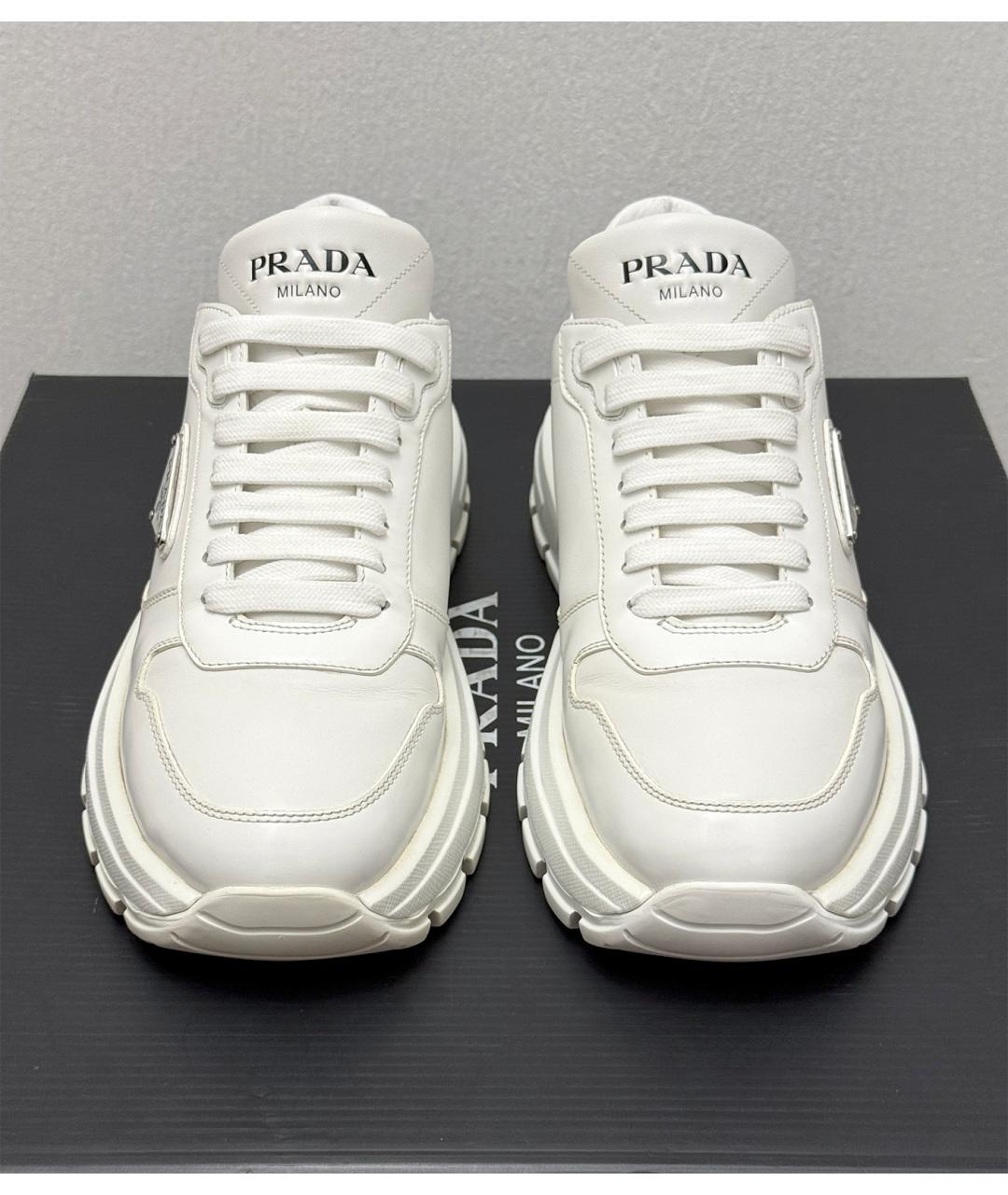 PRADA Белые кожаные кроссовки, фото 3