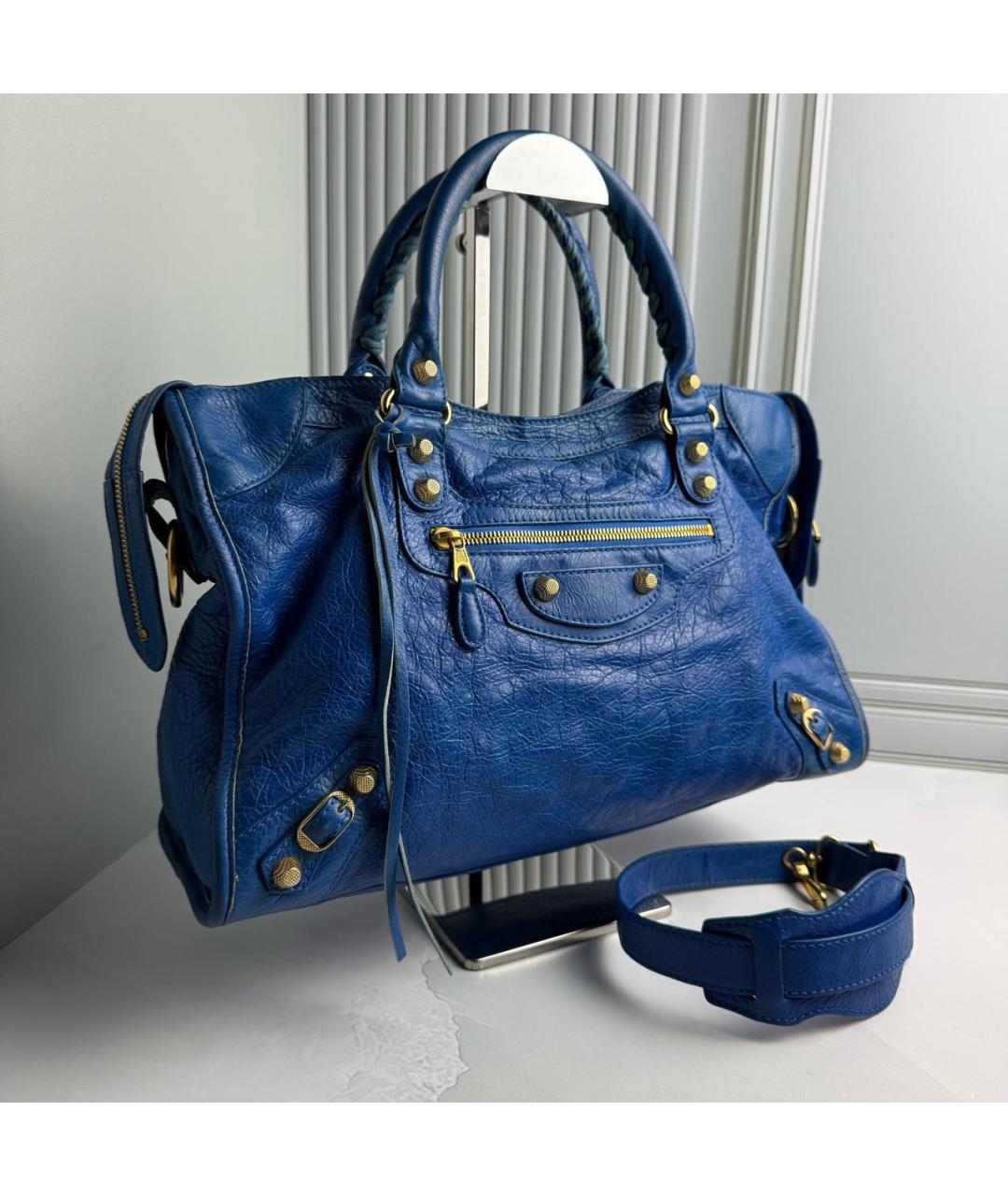 BALENCIAGA Синяя кожаная сумка с короткими ручками, фото 2