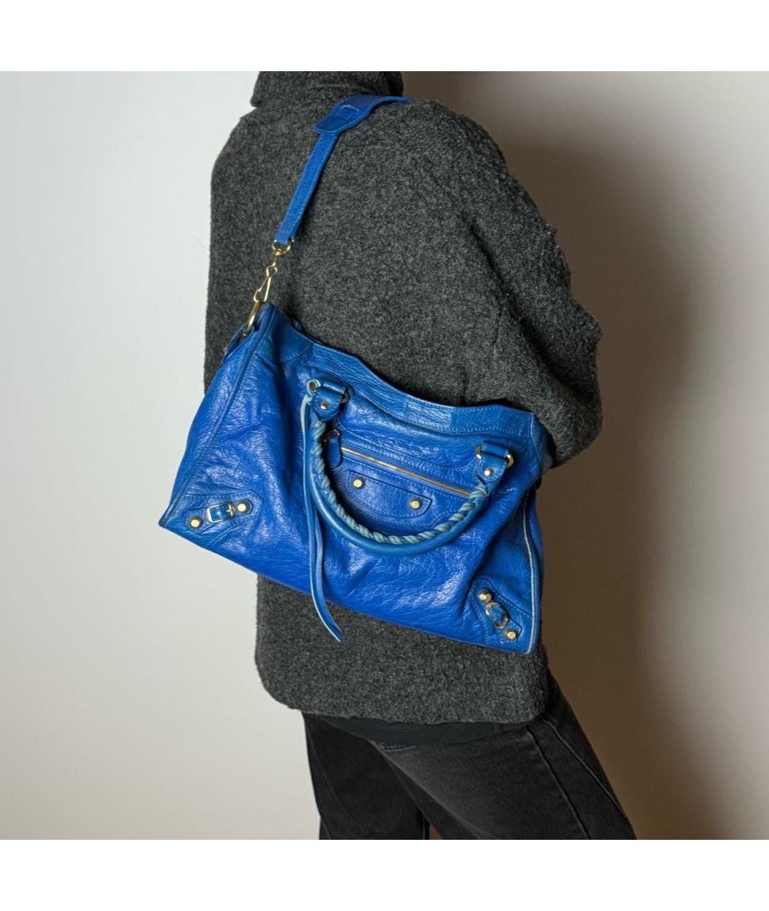 BALENCIAGA Синяя кожаная сумка с короткими ручками, фото 8