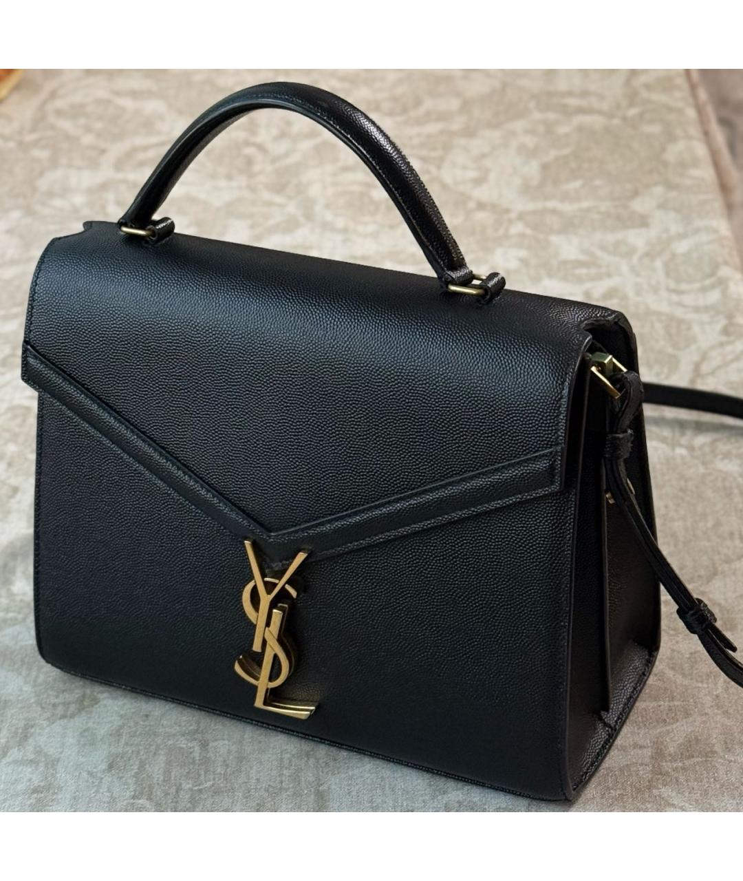 SAINT LAURENT Черная кожаная сумка с короткими ручками, фото 6