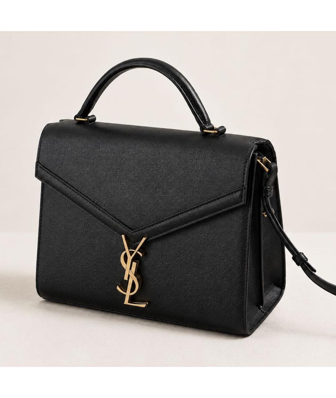 SAINT LAURENT Черная кожаная сумка с короткими ручками, фото 7