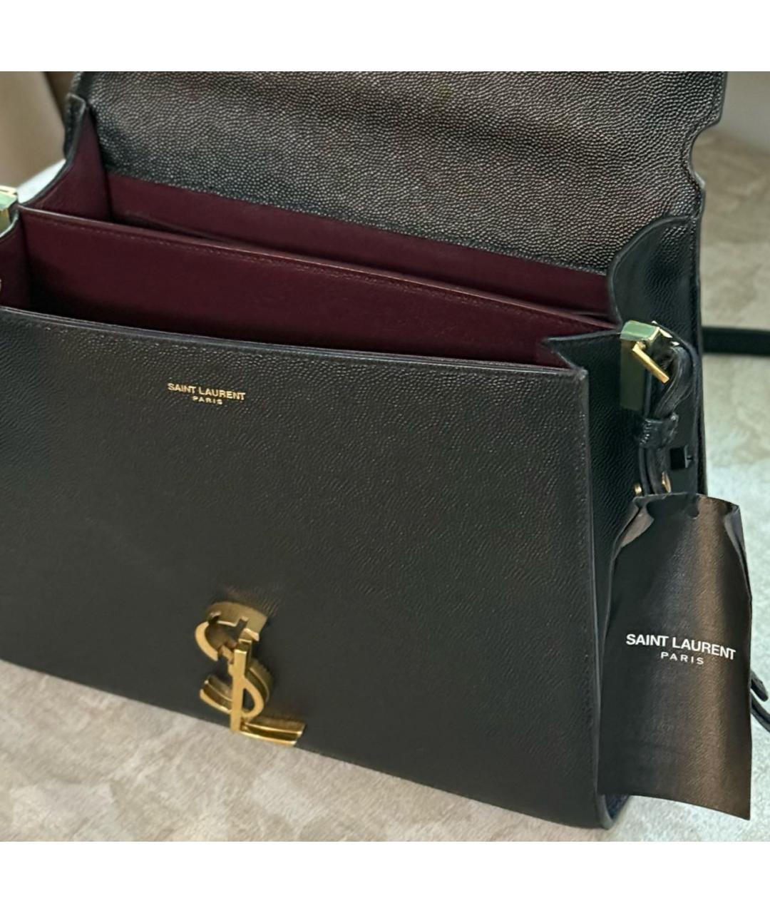 SAINT LAURENT Черная кожаная сумка с короткими ручками, фото 3