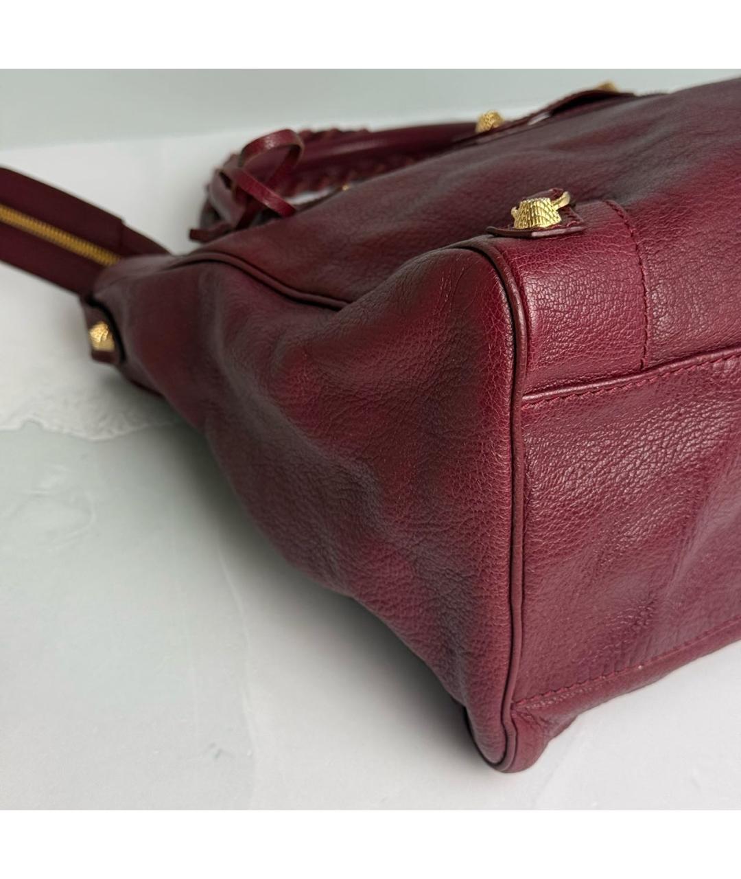 BALENCIAGA Бордовая кожаная сумка с короткими ручками, фото 6