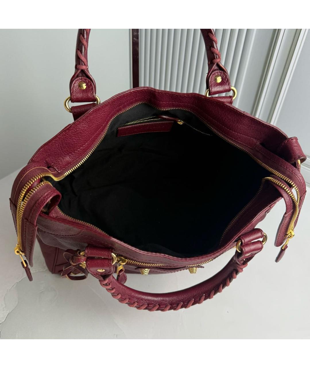 BALENCIAGA Бордовая кожаная сумка с короткими ручками, фото 8