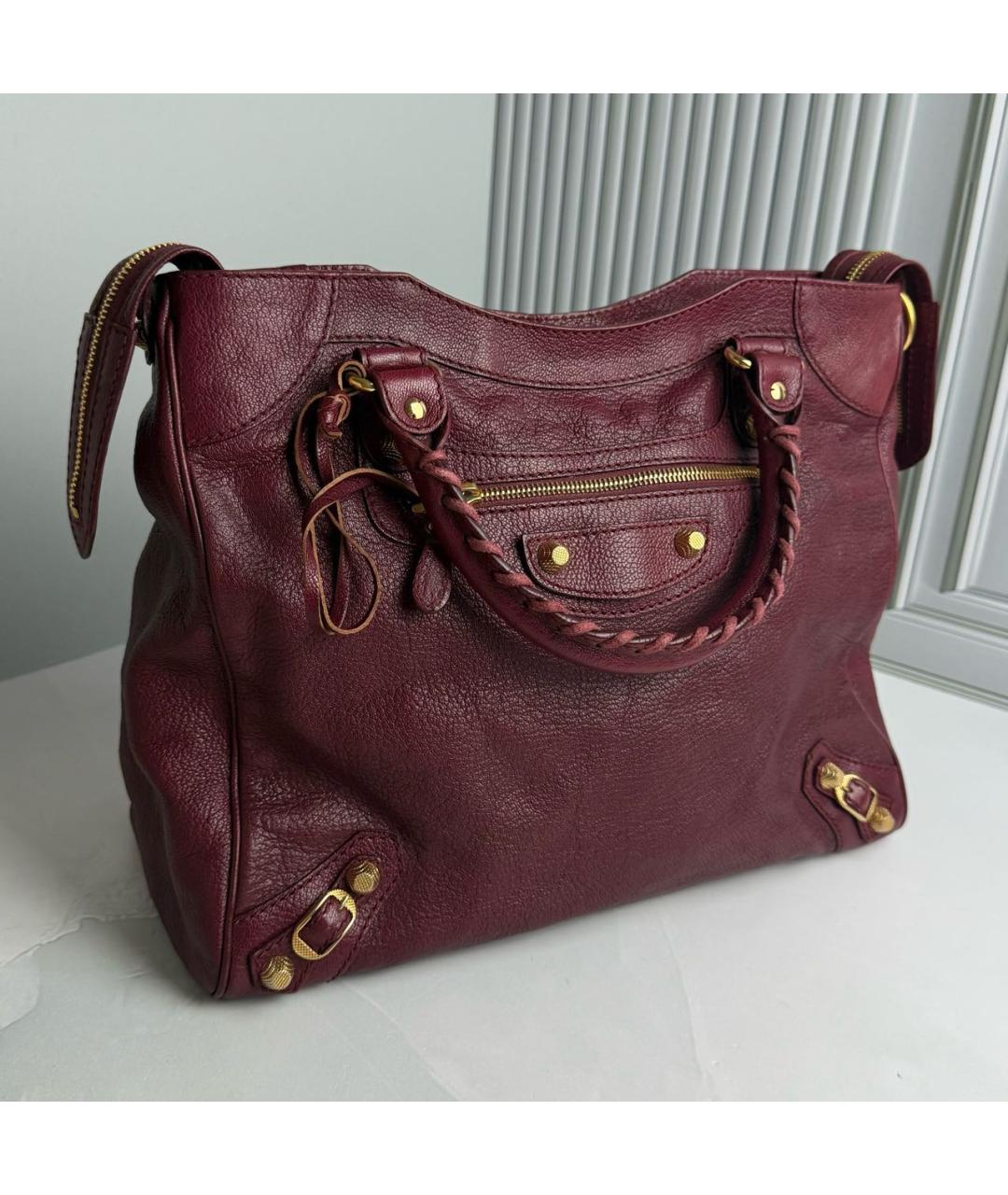 BALENCIAGA Бордовая кожаная сумка с короткими ручками, фото 4