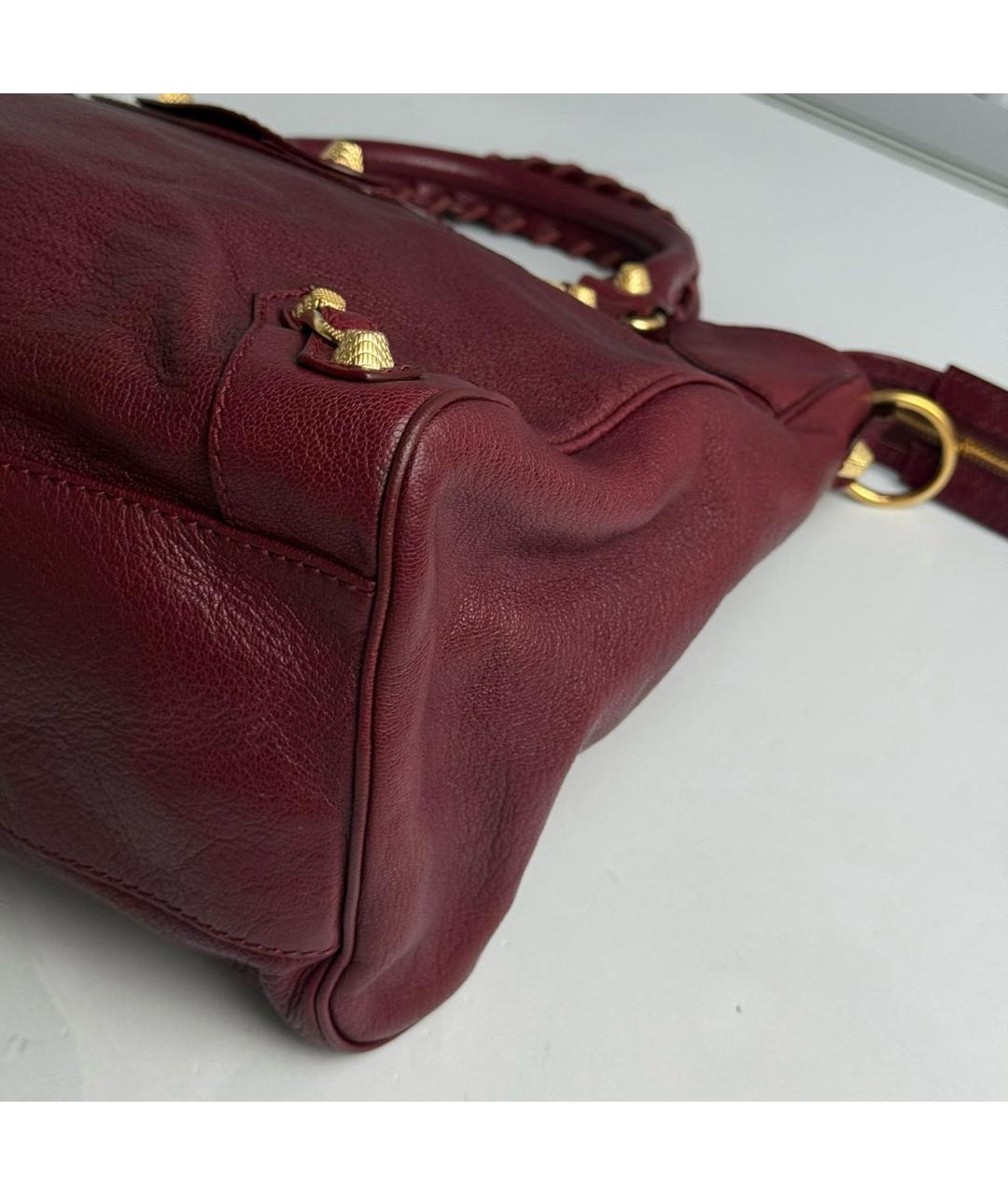 BALENCIAGA Бордовая кожаная сумка с короткими ручками, фото 7