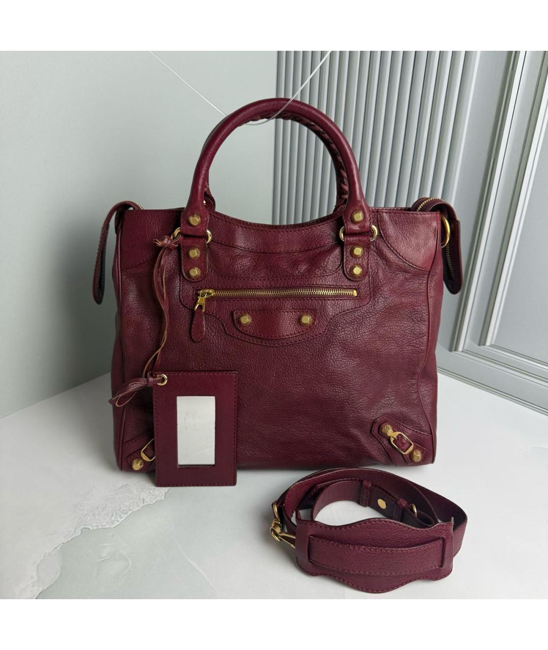 BALENCIAGA Бордовая кожаная сумка с короткими ручками, фото 9