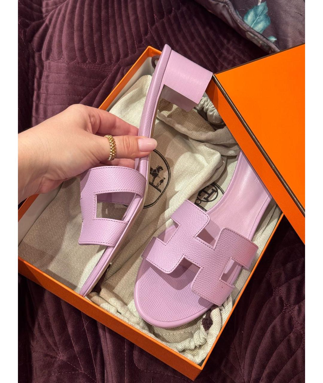 HERMES Розовые кожаные мюли, фото 5